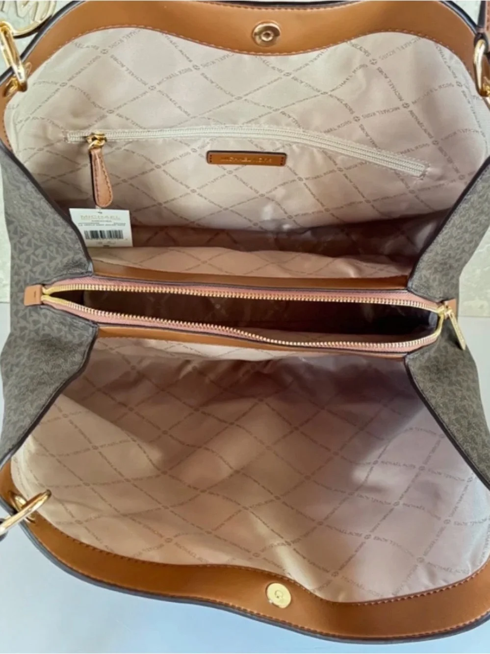 Michael Kors Christina  Brown Monogram Shoulder tote - Picture 7 of 11